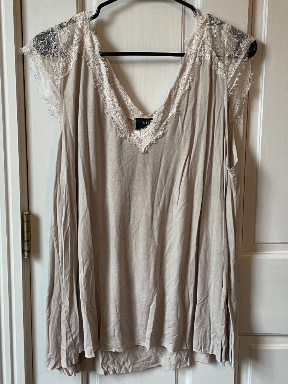 Vici Taupe Blouse with Lace Detailing L